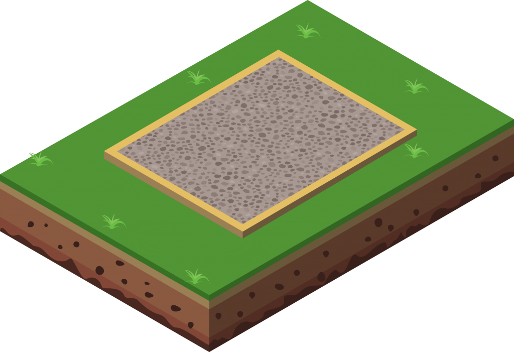 illustration of a concrete base with gravel for a shed.